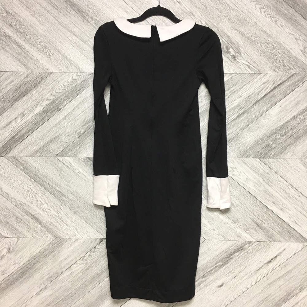NEW! Black Midi Dress With White Collar Contrast - Picture 7 of 7